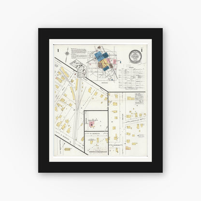 Old map wall art mockup — black gallery frame with white mat — Sanborn Fire Insurance Map from Oxford, Oakland County, Michigan (1926) - Complete Map Set