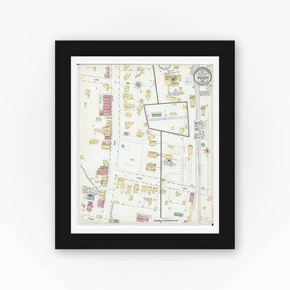 Old map wall art mockup — black gallery frame with white mat — Sanborn Fire Insurance Map from Madison, Lake County, Ohio (1902), Sheet #0001