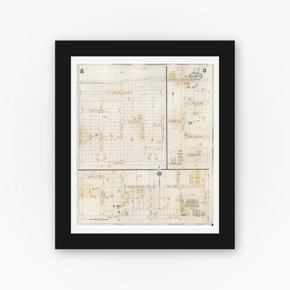 Old map wall art mockup — black gallery frame with white mat — Sanborn Fire Insurance Map from Palmetto, Manatee County, Florida (1944), Sheet #0008