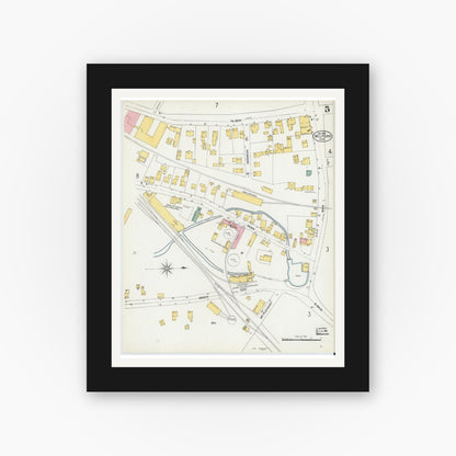 Old map wall art mockup — black gallery frame with white mat — Sanborn Fire Insurance Map from Milford, Worcester County, Massachusetts (1903), Sheet #0005