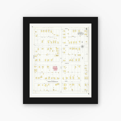 Old map wall art mockup — black gallery frame with white mat — Sanborn Fire Insurance Map from Waterloo, Black Hawk County, Iowa (1906), Sheet #0002