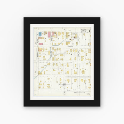 Old map wall art mockup — black gallery frame with white mat — Sanborn Fire Insurance Map from Ocala, Marion County, Florida (1906), Sheet #0007