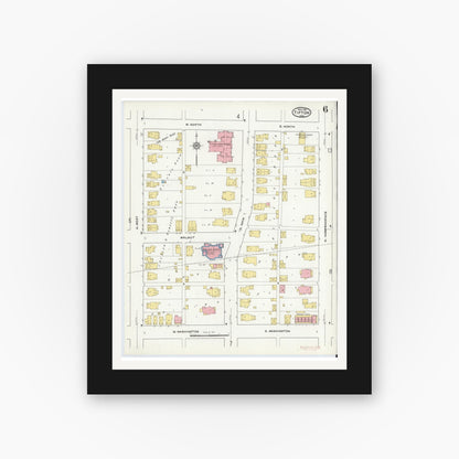 Old map wall art mockup — black gallery frame with white mat — Sanborn Fire Insurance Map from Tipton, Tipton County, Indiana (1915), Sheet #0006