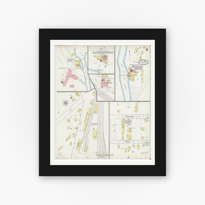 Old map wall art mockup — black gallery frame with white mat — Sanborn Fire Insurance Map from Valatie, Columbia County, New York (1895), Sheet #0004