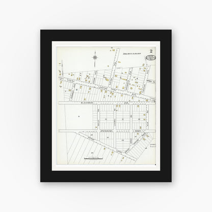 Old map wall art mockup — black gallery frame with white mat — Sanborn Fire Insurance Map from Clementon, Camden County, New Jersey (1919), Sheet #0002