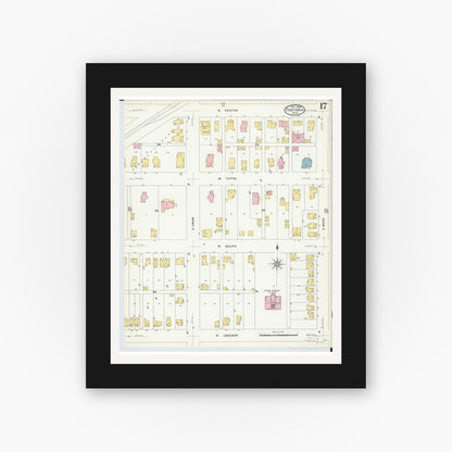Old map wall art mockup — black gallery frame with white mat — Sanborn Fire Insurance Map from Fostoria, Seneca, Hancock, And Wood Counties, Ohio (1908), Sheet #0017