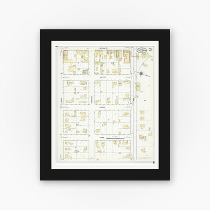 Old map wall art mockup — black gallery frame with white mat — Sanborn Fire Insurance Map from East Tawas, Iosco County, Michigan (1910), Sheet #0003