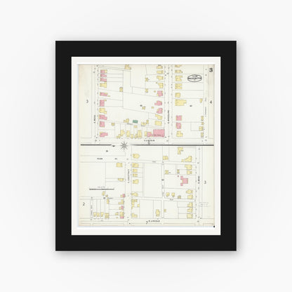 Old map wall art mockup — black gallery frame with white mat — Sanborn Fire Insurance Map from Washington, Washington County, Pennsylvania (1896), Sheet #0003