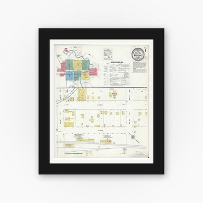 Old map wall art mockup — black gallery frame with white mat — Sanborn Fire Insurance Map from Marshall, Lyon County, Minnesota (1909) - Complete Map Set