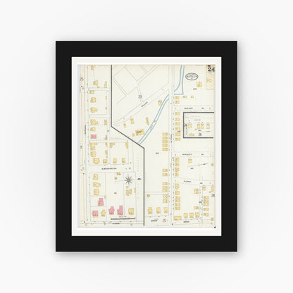 Old map wall art mockup — black gallery frame with white mat — Sanborn Fire Insurance Map from Butler, Butler County, Pennsylvania (1906), Sheet #0024