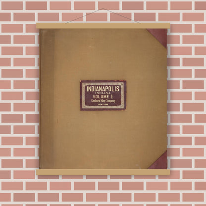 Old map wall art mockup — magnetic wood frame on brick wall — Sanborn Fire Insurance Map from Indianapolis, Marion County, Indiana (1950), Sheet #0001