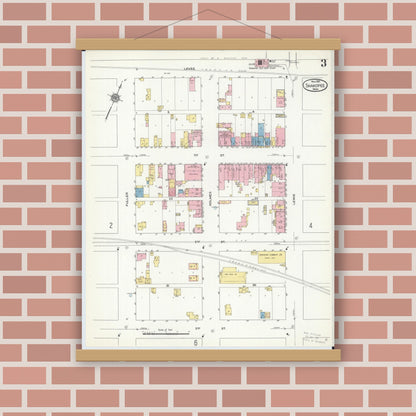 Old map wall art mockup — magnetic wood frame on brick wall — Sanborn Fire Insurance Map from Shakopee, Scott County, Minnesota (1910), Sheet #0003