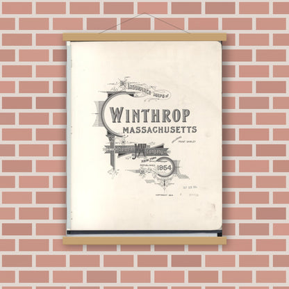 Old map wall art mockup — magnetic wood frame on brick wall — Sanborn Fire Insurance Map from Winthrop, Suffolk County, Massachusetts (1954), Sheet #0001