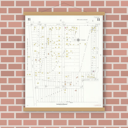 Old map wall art mockup — magnetic wood frame on brick wall — Sanborn Fire Insurance Map from Glen Ellyn, Du Page County, Illinois (1940), Sheet #0011