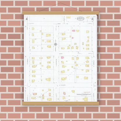 Old map wall art mockup — magnetic wood frame on brick wall — Sanborn Fire Insurance Map from Hinsdale, Du Page And Cook Counties, Illinois (1927), Sheet #0004