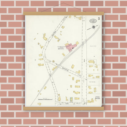 Old map wall art mockup — magnetic wood frame on brick wall — Sanborn Fire Insurance Map from Holden, Worcester County, Massachusetts (1910), Sheet #0005