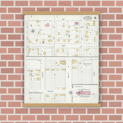 Old map wall art mockup — magnetic wood frame on brick wall — Sanborn Fire Insurance Map from Chillicothe, Peoria County, Illinois (1899), Sheet #0005
