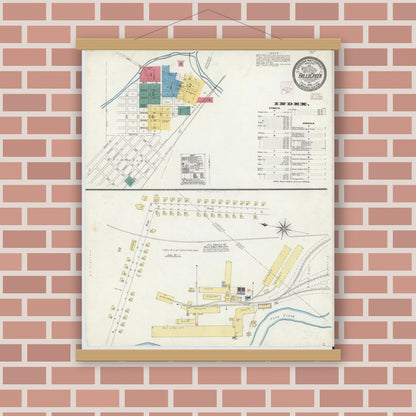 Old map wall art mockup — magnetic wood frame on brick wall — Sanborn Fire Insurance Map from Falls Creek, Jefferson And Clearfield Counties, Pennsylvania (1906) - Complete Map Set