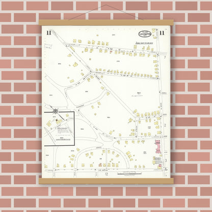 Old map wall art mockup — magnetic wood frame on brick wall — Sanborn Fire Insurance Map from Lexington, Davidson County, North Carolina (1923), Sheet #0011