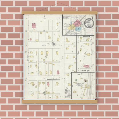 Old map wall art mockup — magnetic wood frame on brick wall — Sanborn Fire Insurance Map from Gardner, Grundy County, Illinois (1898) - Complete Map Set