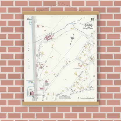 Old map wall art mockup — magnetic wood frame on brick wall — Sanborn Fire Insurance Map from Ossining, Westchester County, New York (1924), Sheet #0018