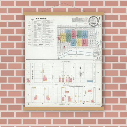Old map wall art mockup — magnetic wood frame on brick wall — Sanborn Fire Insurance Map from Laredo, Webb County, Texas (1900), Sheet #0001