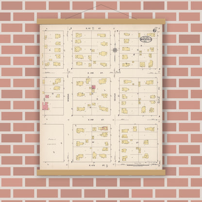 Old map wall art mockup — magnetic wood frame on brick wall — Sanborn Fire Insurance Map from Northfield, Rice County, Minnesota (1922), Sheet #0006