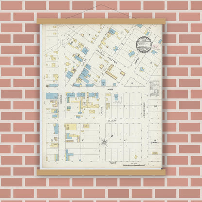 Old map wall art mockup — magnetic wood frame on brick wall — Sanborn Fire Insurance Map from Brackettville, Kinney County, Texas (1894), Sheet #0001