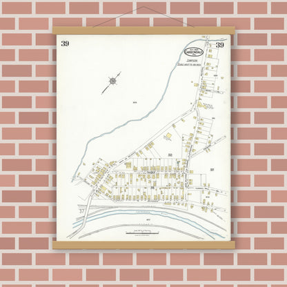 Old map wall art mockup — magnetic wood frame on brick wall — Sanborn Fire Insurance Map from Carbondale, Lackawanna County, Pennsylvania (1923), Sheet #0039
