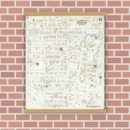 Old map wall art mockup — magnetic wood frame on brick wall — Sanborn Fire Insurance Map from Poplar Bluff, Butler County, Missouri (1917), Sheet #0014