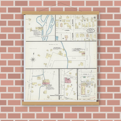 Old map wall art mockup — magnetic wood frame on brick wall — Sanborn Fire Insurance Map from Ionia, Ionia County, Michigan (1890), Sheet #0006