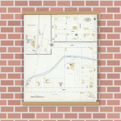 Old map wall art mockup — magnetic wood frame on brick wall — Sanborn Fire Insurance Map from Waldo, Marion County, Ohio (1901), Sheet #0002