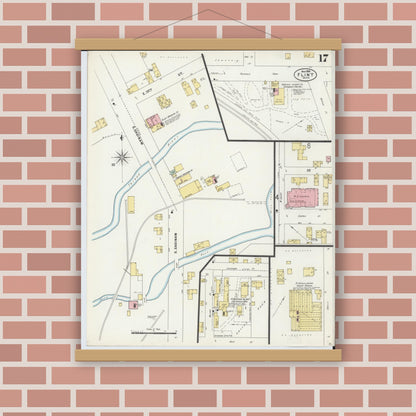 Old map wall art mockup — magnetic wood frame on brick wall — Sanborn Fire Insurance Map from Flint, Genesee County, Michigan (1898), Sheet #0017