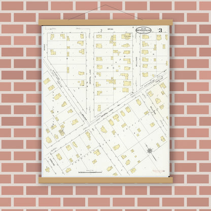 Old map wall art mockup — magnetic wood frame on brick wall — Sanborn Fire Insurance Map from North Crystal Lake, McHenry County, Illinois (1912), Sheet #0003