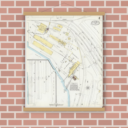 Old map wall art mockup — magnetic wood frame on brick wall — Sanborn Fire Insurance Map from Orange, Orange County, Texas (1896), Sheet #0004