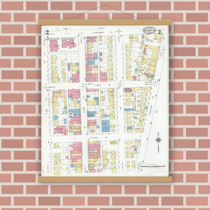 Old map wall art mockup — magnetic wood frame on brick wall — Sanborn Fire Insurance Map from Barberton, Summit County, Ohio (1927), Sheet #0002