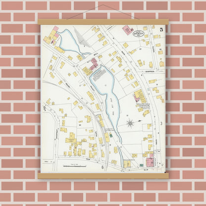 Old map wall art mockup — magnetic wood frame on brick wall — Sanborn Fire Insurance Map from Spencer, Worcester County, Massachusetts (1901), Sheet #0005
