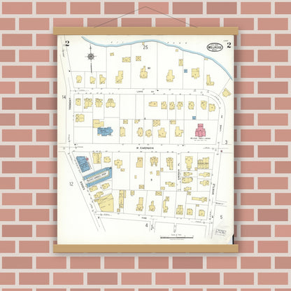 Old map wall art mockup — magnetic wood frame on brick wall — Sanborn Fire Insurance Map from Melrose, Middlesex County, Massachusetts (1923), Sheet #0002