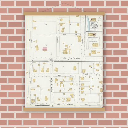 Old map wall art mockup — magnetic wood frame on brick wall — Sanborn Fire Insurance Map from Bonham, Fannin County, Texas (1897), Sheet #0004