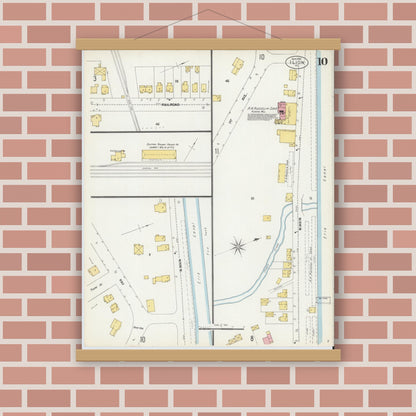 Old map wall art mockup — magnetic wood frame on brick wall — Sanborn Fire Insurance Map from Ilion, Herkimer County, New York (1902), Sheet #0010