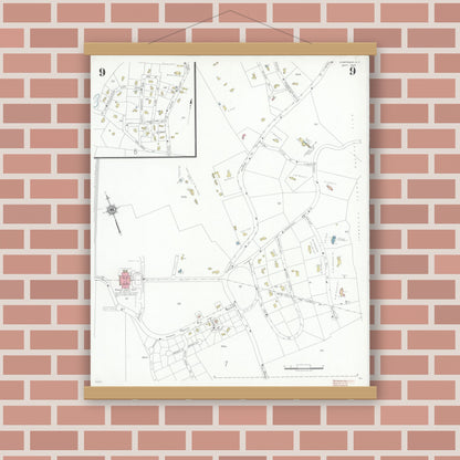 Old map wall art mockup — magnetic wood frame on brick wall — Sanborn Fire Insurance Map from Chappaqua, Westchester County, New York (1939), Sheet #0009