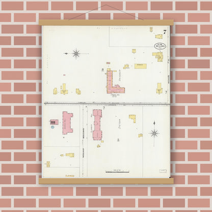 Old map wall art mockup — magnetic wood frame on brick wall — Sanborn Fire Insurance Map from De Land, Volusia County, Florida (1903), Sheet #0007