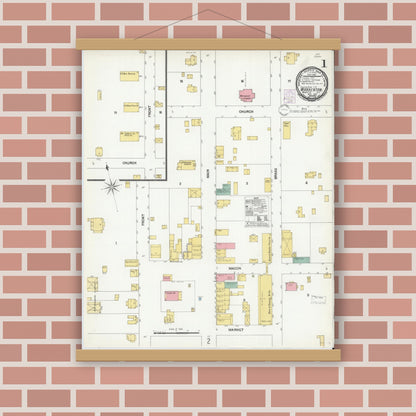 Old map wall art mockup — magnetic wood frame on brick wall — Sanborn Fire Insurance Map from Warrenton, Warren County, North Carolina (1901) - Complete Map Set