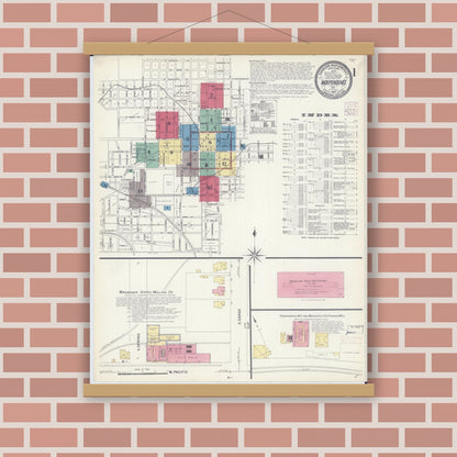 Old map wall art mockup — magnetic wood frame on brick wall — Sanborn Fire Insurance Map from Independence, Jackson County, Missouri (1907) - Complete Map Set