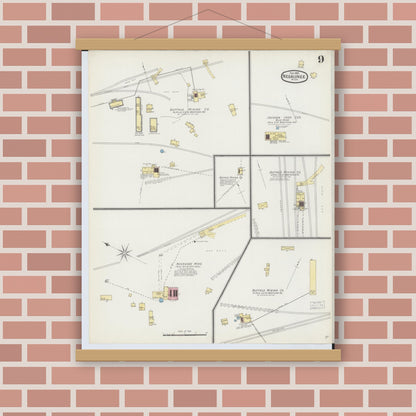 Old map wall art mockup — magnetic wood frame on brick wall — Sanborn Fire Insurance Map from Negaunee, Marquette County, Michigan (1892), Sheet #0009