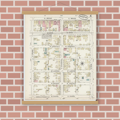 Old map wall art mockup — magnetic wood frame on brick wall — Sanborn Fire Insurance Map from Hazleton, Luzerne County, Pennsylvania (1884), Sheet #0004