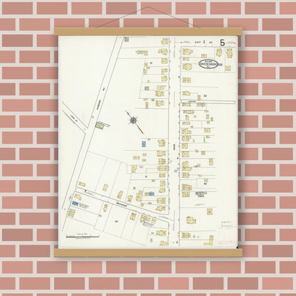 Old map wall art mockup — magnetic wood frame on brick wall — Sanborn Fire Insurance Map from Swedesboro, Gloucester County, New Jersey (1920), Sheet #0005