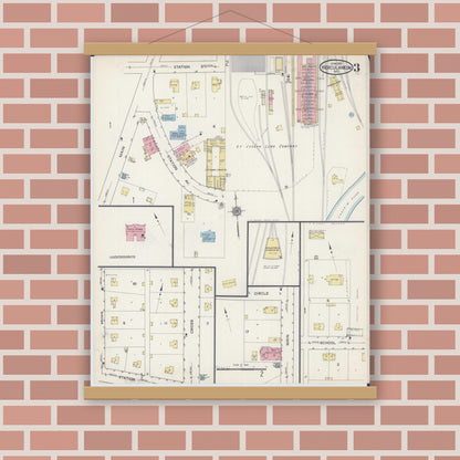Old map wall art mockup — magnetic wood frame on brick wall — Sanborn Fire Insurance Map from Herculaneum, Jefferson County, Missouri (1915), Sheet #0003