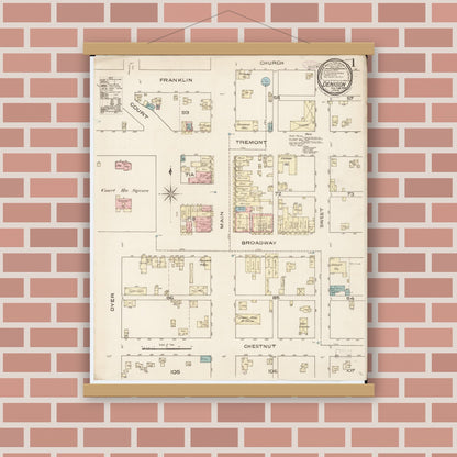 Old map wall art mockup — magnetic wood frame on brick wall — Sanborn Fire Insurance Map from Denison, Crawford County, Iowa (1886), Sheet #0001