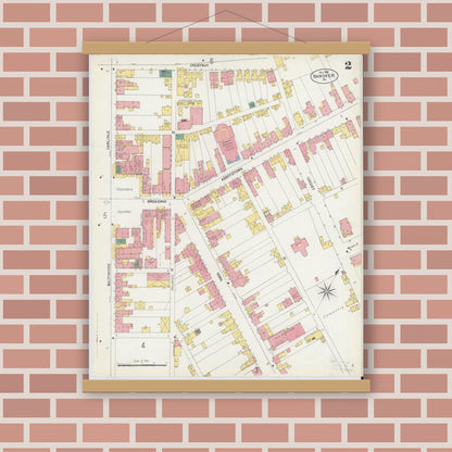 Old map wall art mockup — magnetic wood frame on brick wall — Sanborn Fire Insurance Map from Hanover, York County, Pennsylvania (1902), Sheet #0002